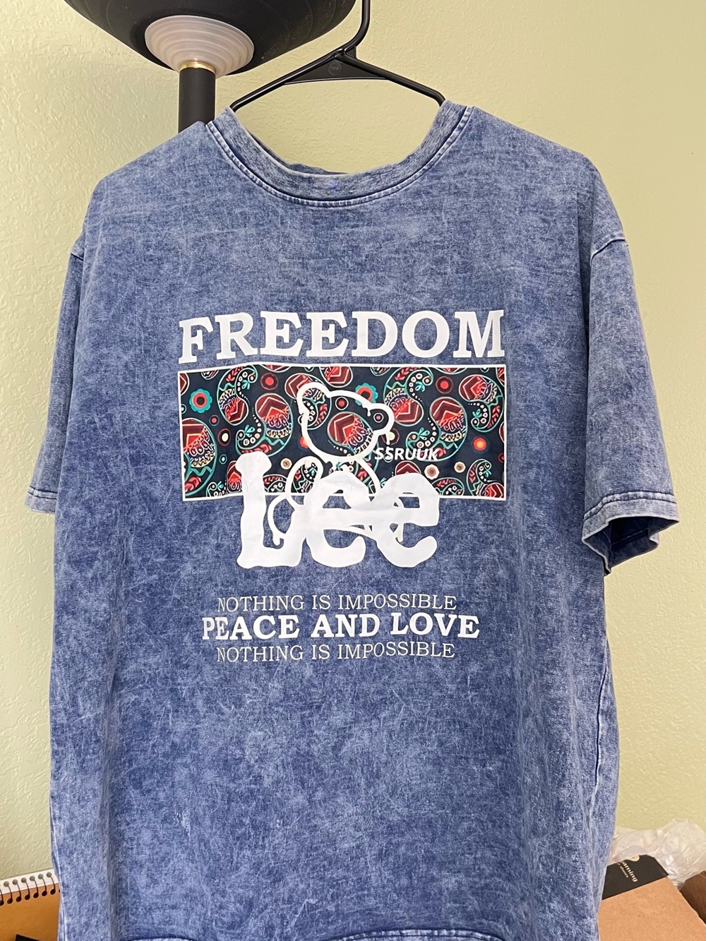 Men’s Graphic T-Shirt Acid Wash Blue XL (Asian Size) Fits US L Oversized